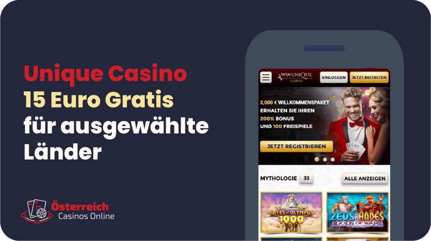 Unique Casino 15 Euro ohne Einzahlung Code Unique - 15 Euro Bonus Code für ausgewählte europäische Länder mit Identitätsverifizierung
