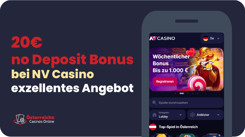 Nur 20€ no Deposit im Online Casino 25 Euro Gratis Bonus für neue Spieler bei Casino NVCasino
