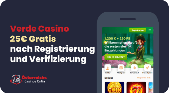 Verde Casino bietet 25€ Gratis nach Registrierung mit spielerfreundlichem 3-fachem Umsatz und 5 Tagen Gültigkeitsdauer