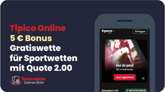 Tipico 5€ Casino Bonus nach erster Registrierung – exklusiv für österreichische Spieler mit österreichischer Lizenz