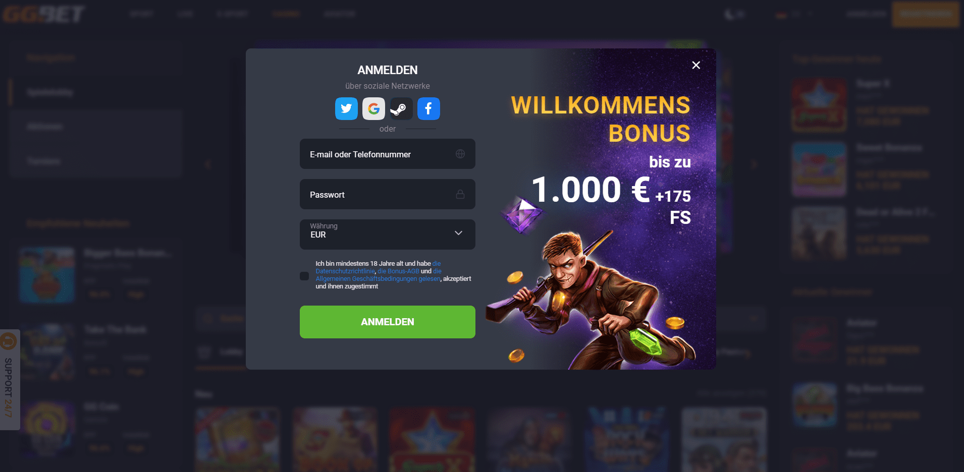 Anmeldung Anmeldung in GG Bet Casino 2021