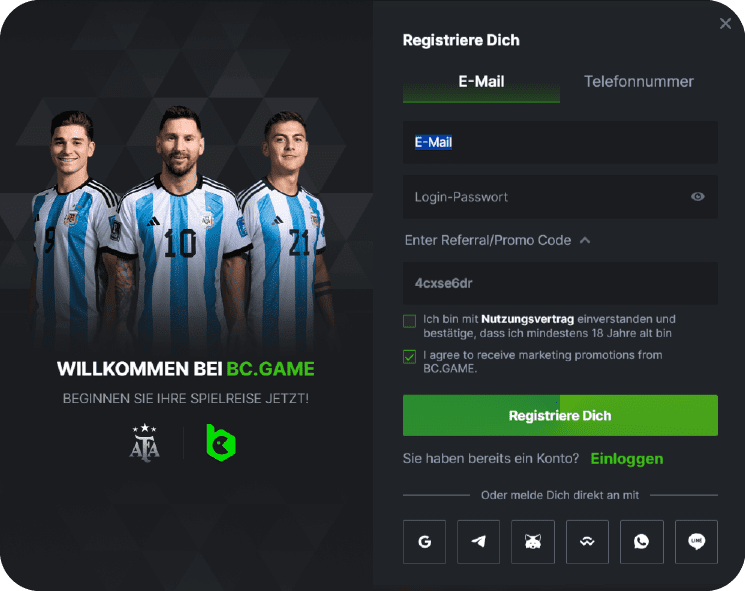 Registrierungsprozess Registrierung bei bc für Spieler aus Österreich 2025
