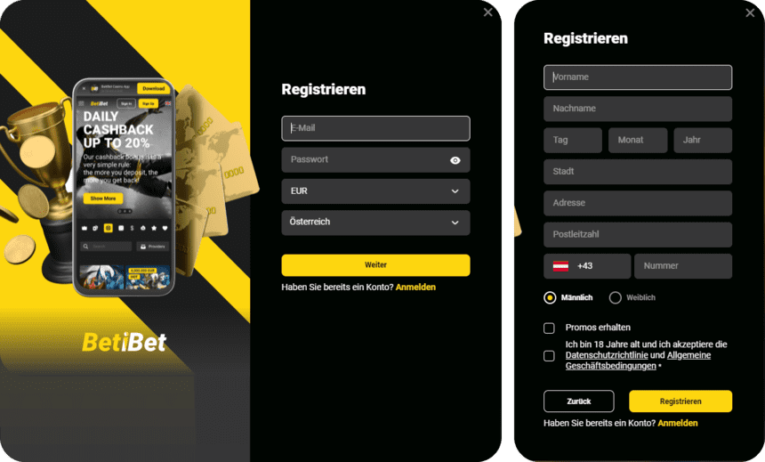 Registrierungsprozess Registrierung bei Beti Bet für Spieler aus Österreich 2025