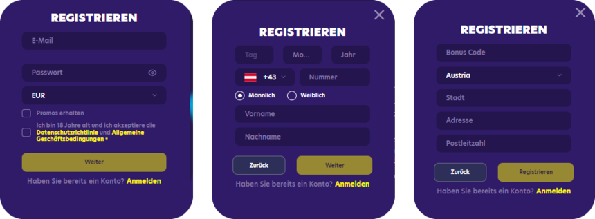 Registrierungsprozess Registrierung bei Bingo-Bonga Casino für Spieler aus Österreich 2025