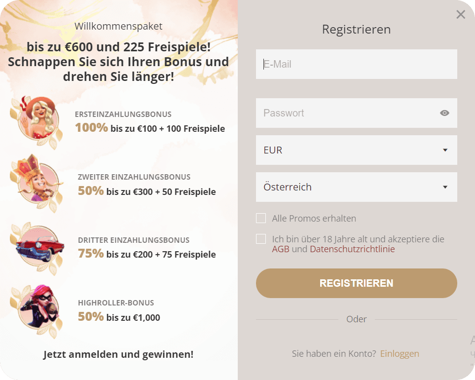 Registrierungsprozess Registrierung bei Boho Casino für Spieler aus Österreich 2025