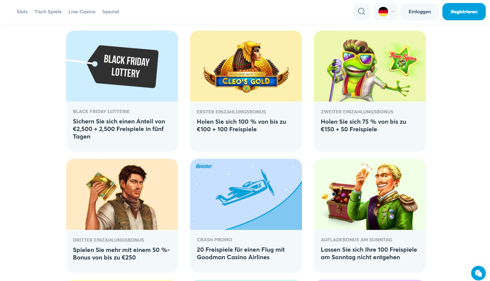 Boni Aktuelle Liste Boni in Goodman Online Casino 2021