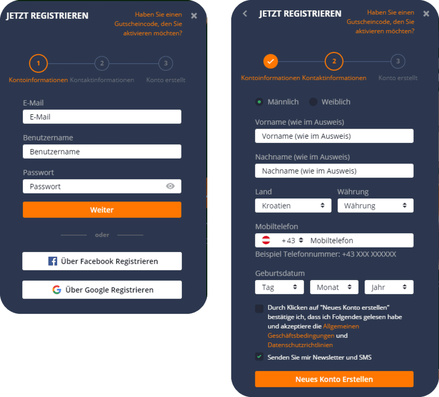 Registrierungsprozess Registrierung bei Cashalot Bet für Spieler aus Österreich 2025