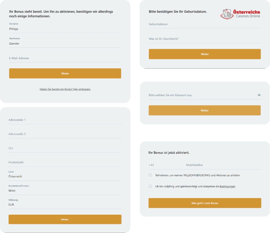 Registrierungsprozess Registrierung bei Action Casino für Spieler aus Österreich 2025