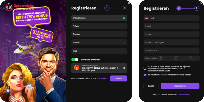 Registrierungsprozess Registrierung bei ChipStars für Spieler aus Österreich 2025