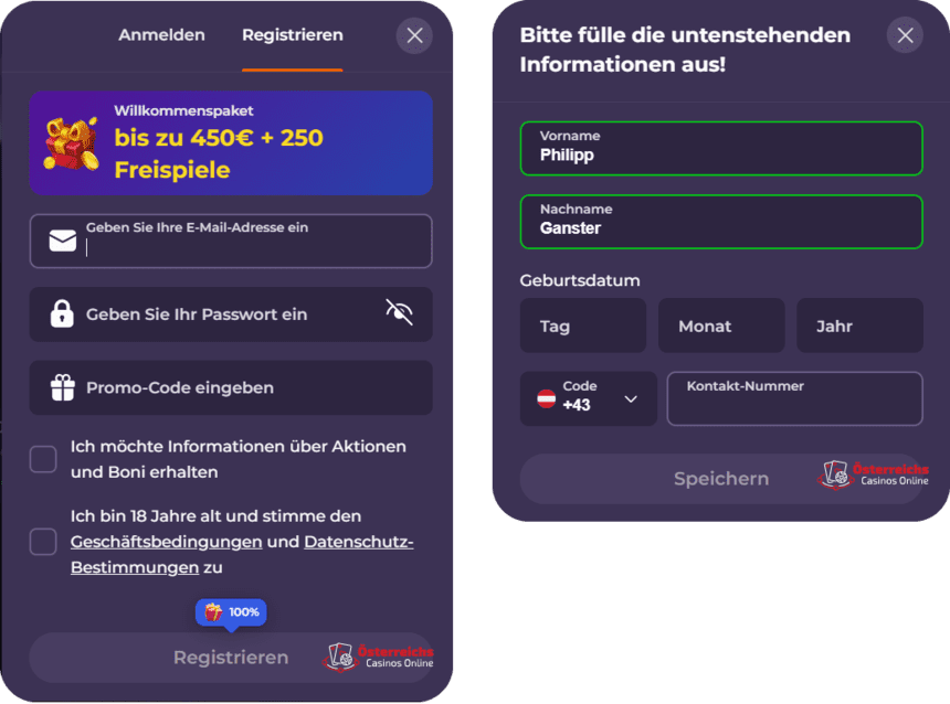 Anmeldeformular Coolzino Online Casino Fragebogen zur Registrierung