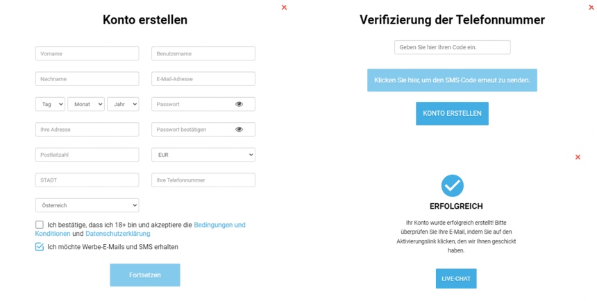 Registrierungsprozess Registrierung bei Evolve für Spieler aus Österreich 2025