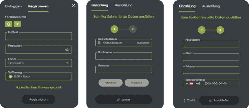 Registrierungsprozess Registrierung bei Freshcasino für Spieler aus Österreich 2025