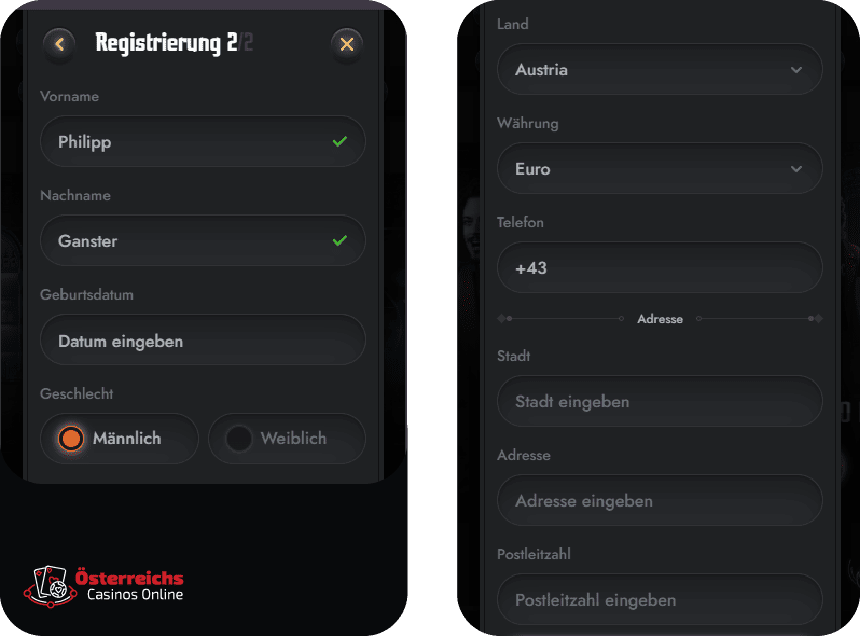 Gransino Anmeldeformular für Spieler aus Österreich Anmeldeformular für Spieler aus Österreich im Gransino Casino