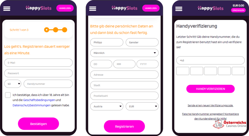 Anmeldeformular Anmeldeformular für das Сasino HappySlots Website 2025