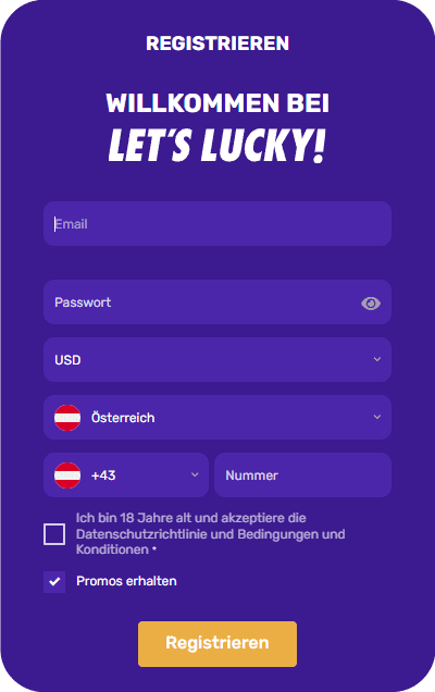 Registrierungsprozess Registrierung bei letslucky Casino für Spieler aus Österreich 2025