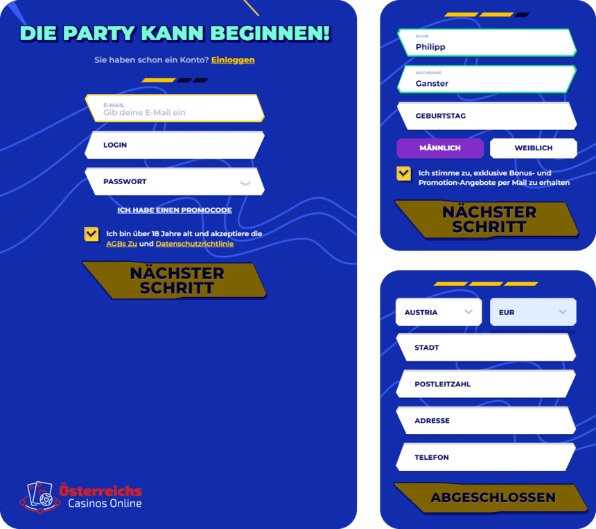 Registrierungsprozess Registrierung bei Mr.Pacho für Spieler aus Österreich 2025