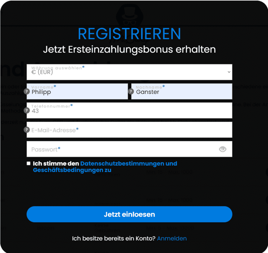 Registrierungsprozess Registrierung bei Mr Sloty für Spieler aus Österreich 2025