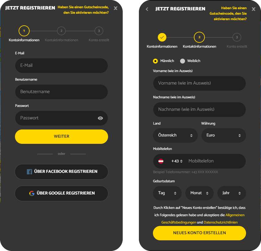 Registrierungsprozess Registrierung bei Palmslots für Spieler aus Österreich 2025