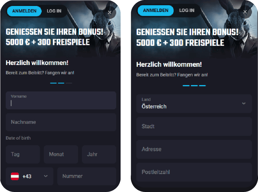 Registrierung bei Playmojo Austria Anmeldeformular für das Playmojo Kasino