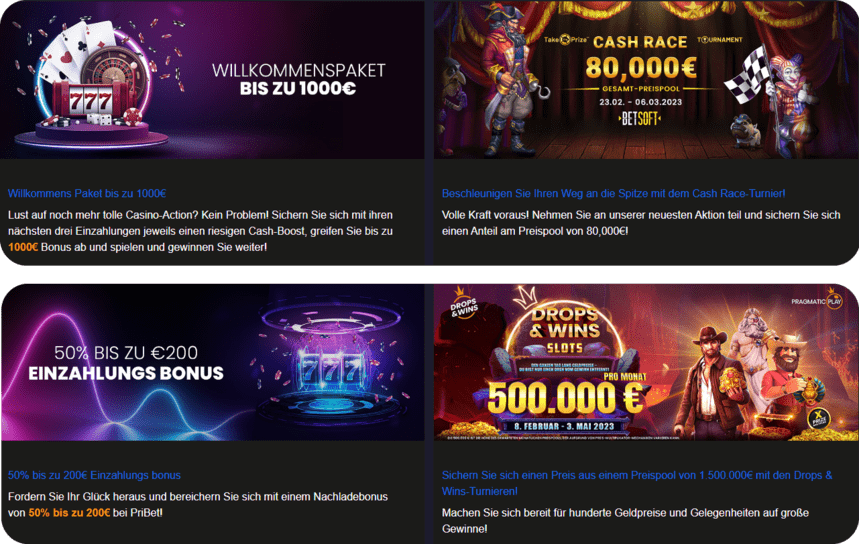 Promotionsgebote Promotionsgebote in Pribet Casino Online
