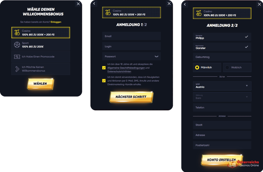 Registrierungsprozess Registrierung bei Quick Win für Spieler aus Österreich 2025