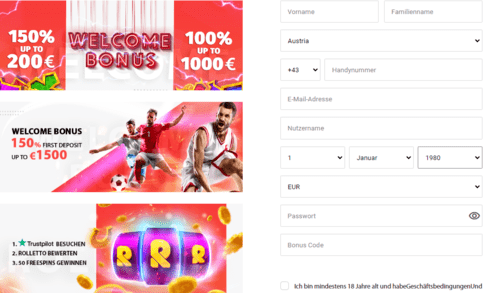 Registrierungsprozess Registrierungsprozess bei Roletto Casino für Spieler aus Österreich 2025
