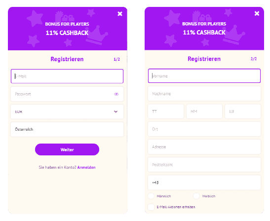 Registrierungsprozess Registrierung bei Samosa Casino für Spieler aus Österreich 2025
