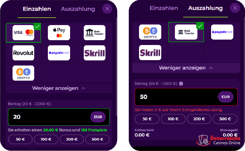Zahlungsmethode von Spinmama Austria Mit welcher Zahlungsmethode kann ich eine Einzahlung bei SpimamaCasino vornehmen?