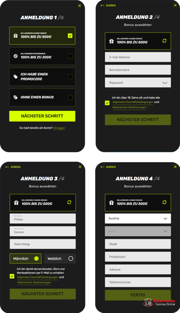 Registrierungsprozess auf der Sportuna-Website Registrierungsprozess auf der Sportuna-Website