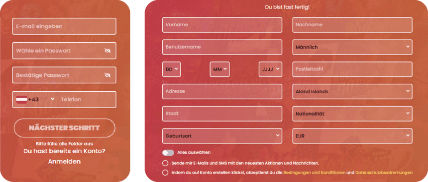 Registrierungsprozess Registrierung bei Touchcasino für Spieler aus Österreich 2025