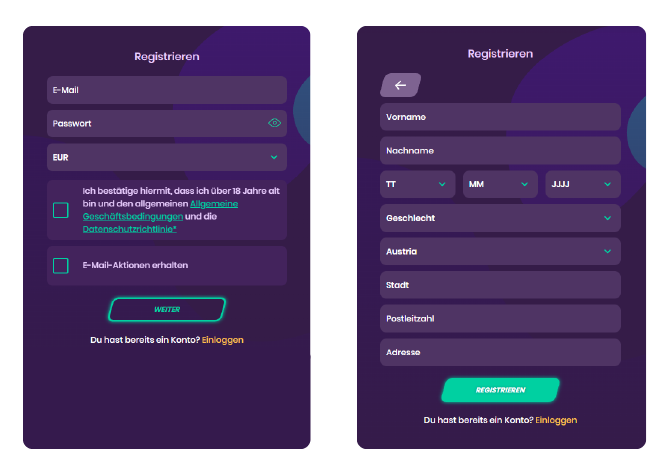 Registrierungsprozess Registrierung bei Turbico Casino für Spieler aus Österreich 2025