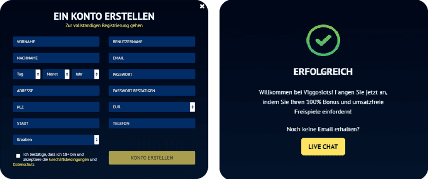 Registrierungsprozess Registrierung bei Viggoslots Casino für Spieler aus Österreich 2025
