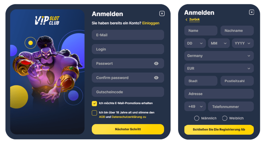 Registrierungsprozess Registrierung bei Vipslot Casino für Spieler aus Österreich 2025