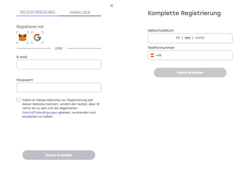 Registrierungsprozess Registrierung bei weiss für Spieler aus Österreich 2025