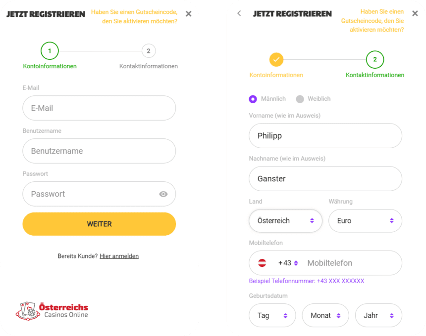 Registrierungsprozess Registrierung bei Wiki Luck Casino für Spieler aus Österreich 2025