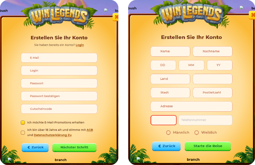 Registrierungsprozess Registrierung bei WinLegends Casino für Spieler aus Österreich 2025