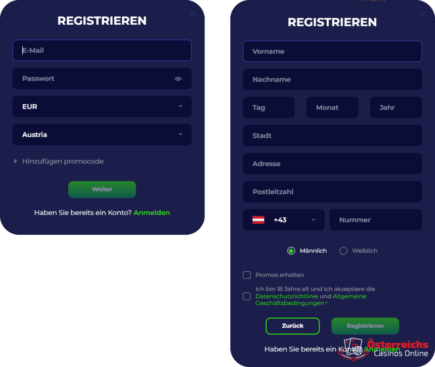 Registrierungsprozess Registrierung bei Zotabet für Spieler aus Österreich 2025