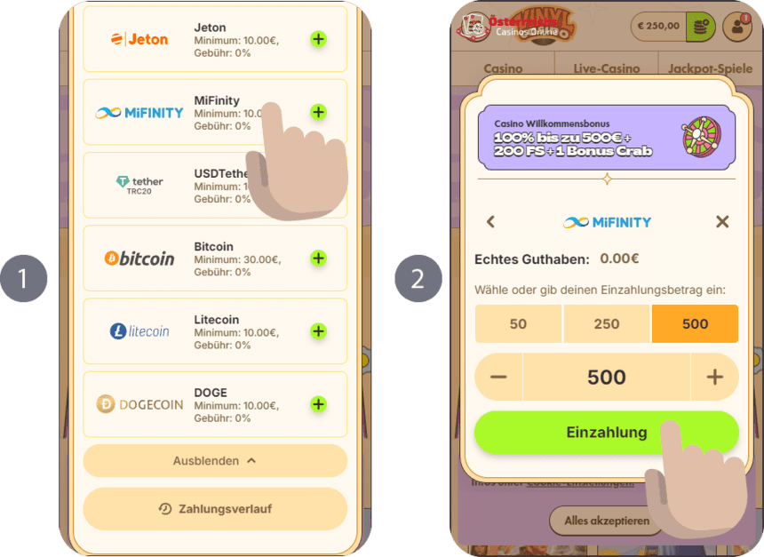 Algorithmus zur Einzahlung auf ein Konto Algorithmus zur Einzahlung auf ein Konto in einem Online-Casino, das MiFinity-Zahlungen akzeptiert