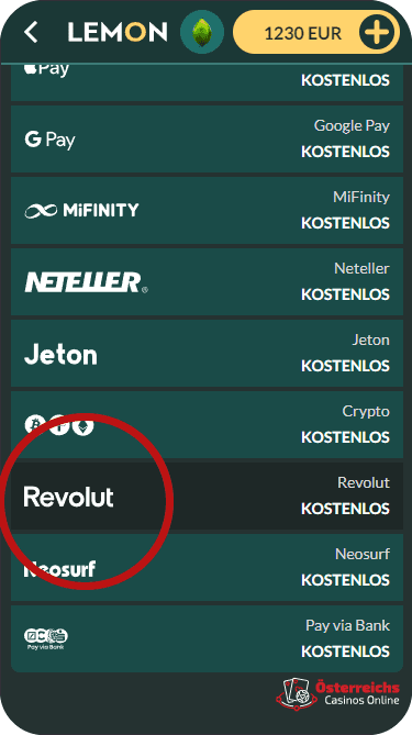 Revolut Zahlung bei LemonCasino Revolut Zahlung bei LemonCasino